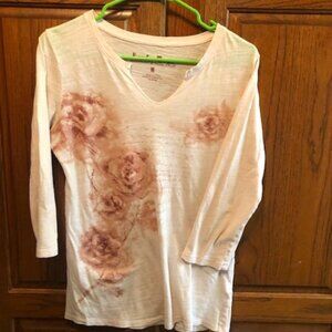 Lucky Tees Women's 3/4 sleeve light pink with roses graphics Size M